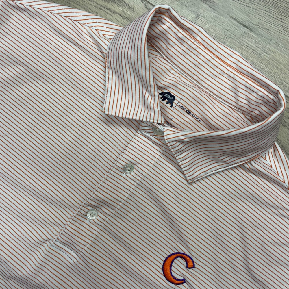 Onward Reserve Clemson Polo Shirt Mens S White Orange Striped Performance READ
